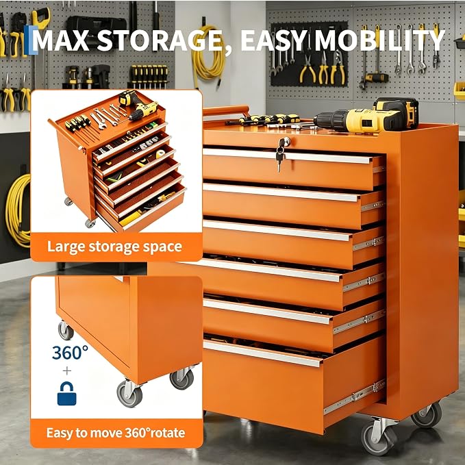 Garvee Rolling Tool Chest, 6 Drawers Tool Storage Cabinet, Toolbox - Image 4