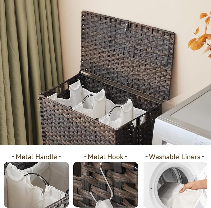 Laundry Hamper with Wheels, 39.6 Gallon Rolling Laundry Basket with Lid - Image 5