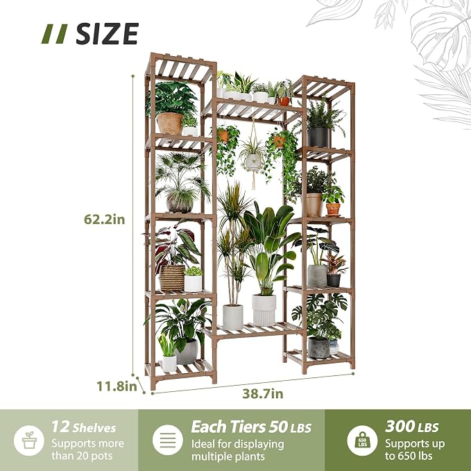 GENTINGBRO Plant Stand Indoor Outdoor 62.2“ Tall Plant Shelf Large Tiered - Image 6