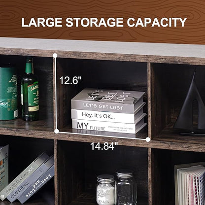 8 Cube Storage Organizer Bookshelf, Industrial Horizontal Bookcase, Accent - Image 4