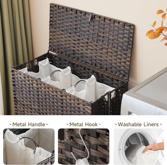 Laundry Hamper with Wheels, 52.8 Gallon Rolling Laundry Basket with Lid - Image 5