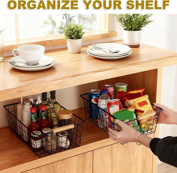 4 Pack Black Metal Wire Storage Baskets, Pantry Baskets - Image 3