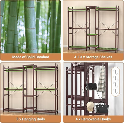 Homykic Bamboo Closet System Clothes Rack, Large Freestanding Garment Rack - Image 6