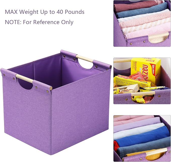 HOONEX Large Foldable Storage Bins, Linen Fabric, Storage Baskets - Image 2