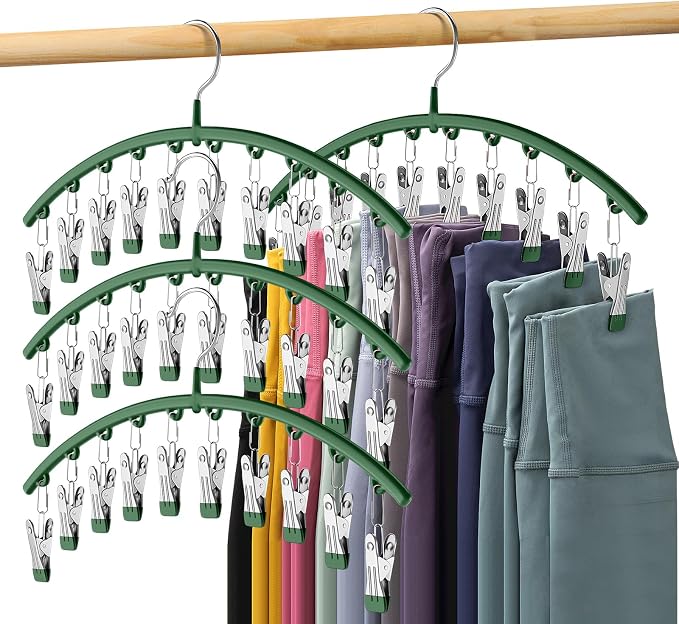 Legging Organizer for Closet, Metal Yoga Pants Hangers 4 Pack w/10 Clips Holds by Volnamal
