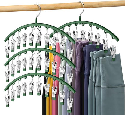 Legging Organizer for Closet, Metal Yoga Pants Hangers 4 Pack w/10 Clips Holds by Volnamal