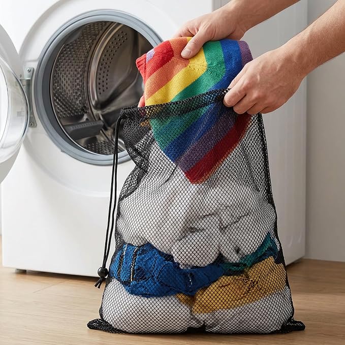 6-Pack Nylon Mesh Bags Drawstring – 11.8'' x 9.8'' Secure Cinch-Top - Image 5