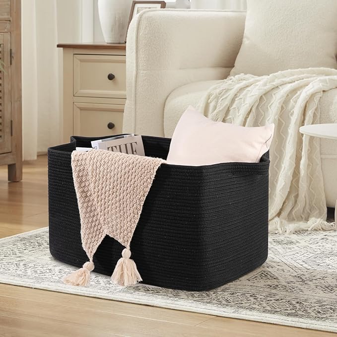 95L Extra Large Blanket Basket, Rectangle Nursery Blanket Storage - Image 3