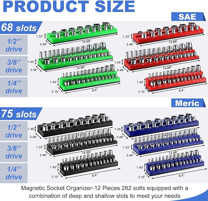 12 Pcs Magnetic Socket Organizer Set Compatible - Image 2