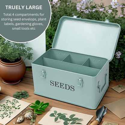 Large Modern Green Rectangular Metal Seed Storage Box - Image 2