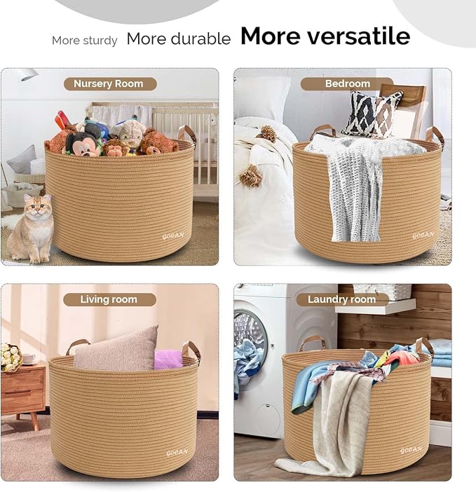Extra Large Storage Laundry Basket 22" X 22"X 14" Cotton Rope Woven Basket - Image 6