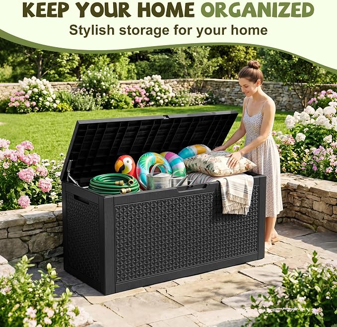 150 Gallon Outdoor Storage Box, Large Resin Deck Box Waterproof, Lockable Toy - Image 6