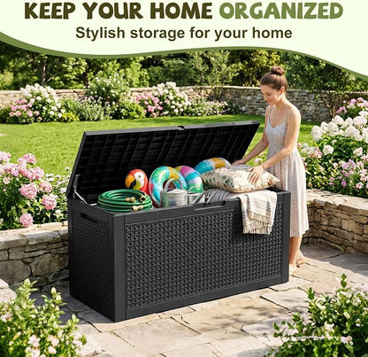 150 Gallon Outdoor Storage Box, Large Resin Deck Box Waterproof, Lockable Toy - Image 6