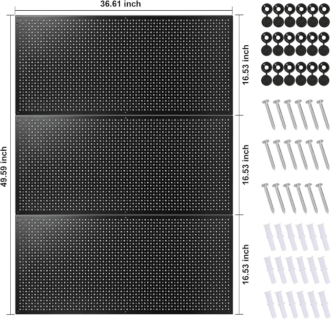Peg Board, 3 Pack 16-Inch X 36-Inch Heavy Duty Steel Pegboard, Heavy Duty Black - Image 2