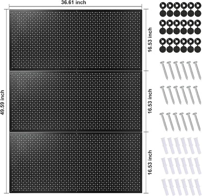 Peg Board, 3 Pack 16-Inch X 36-Inch Heavy Duty Steel Pegboard, Heavy Duty Black - Image 2