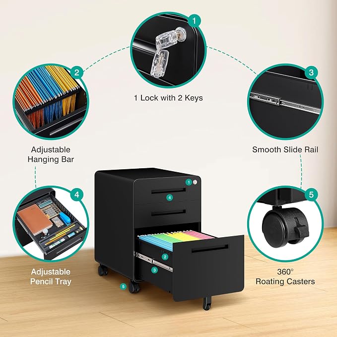 SISESOL 3 Drawer File Cabinet - Image 6
