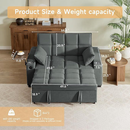 hansones 65" 3-in-1 Sofa Bed, Pull Out Sleeper Sofa - Image 2