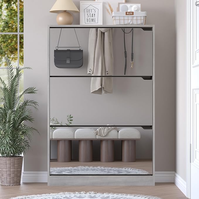BORNOON Shoe Cabinet with 3-Flip Mirror Drawers, Freestanding Shoe Rack - Image 7