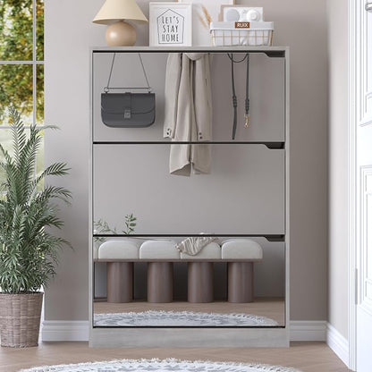 BORNOON Shoe Cabinet with 3-Flip Mirror Drawers, Freestanding Shoe Rack - Image 7