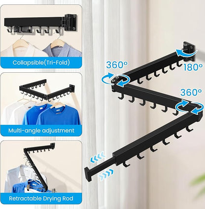 Clothes Drying Rack Wall Mounted, Retractable Collapsible Space Saver - Image 4
