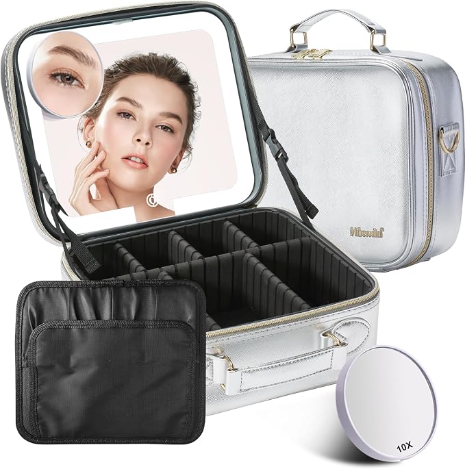 Mocado Travel Makeup Bag with LED Lighted Mirror, Travel Makeup Organizer by Mocado