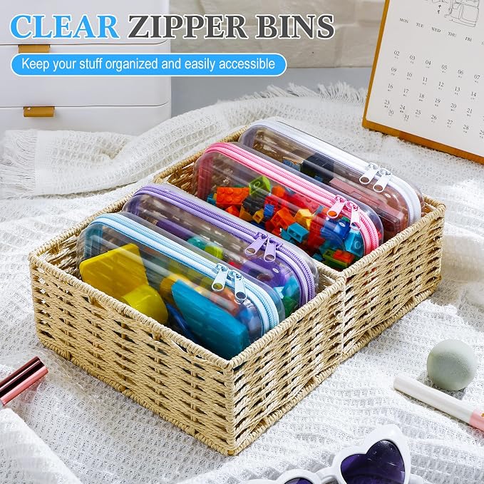 Hoolerry 4 Pcs Hard Clear Zipper Case Makeup Bags Plastic Pencil Pouch - Image 5