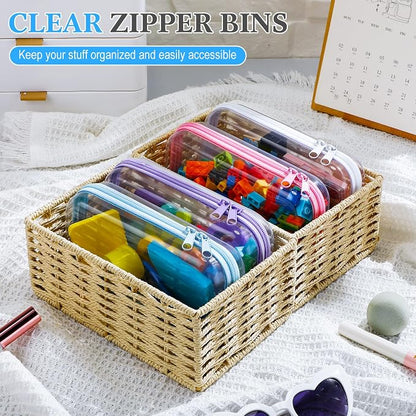 Hoolerry 4 Pcs Hard Clear Zipper Case Makeup Bags Plastic Pencil Pouch - Image 5