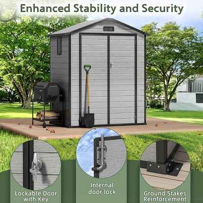 6 x 4 FT Resin Shed with Floor, 14MM Thick Double-Wall Panel Sheds | Lockable - Image 3