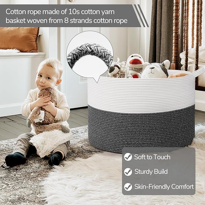 INDRESSME 115L Extra Large Cotton Rope Blanket Basket, Woven Baby Laundry - Image 3