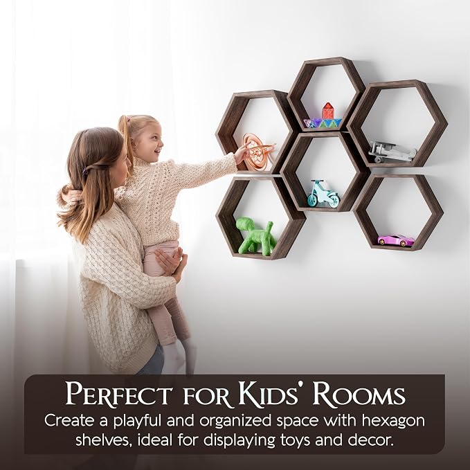 Hexagon Floating Shelves Set of 6 Honeycomb Shelves - Image 5