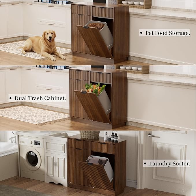 Double Tilt-Out Trash Cabinet, Laundry Hamper Cabinet - Image 5