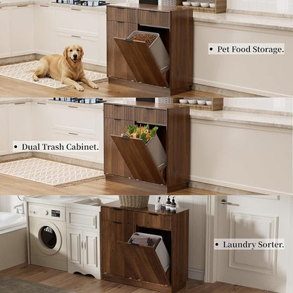 Double Tilt-Out Trash Cabinet, Laundry Hamper Cabinet - Image 5