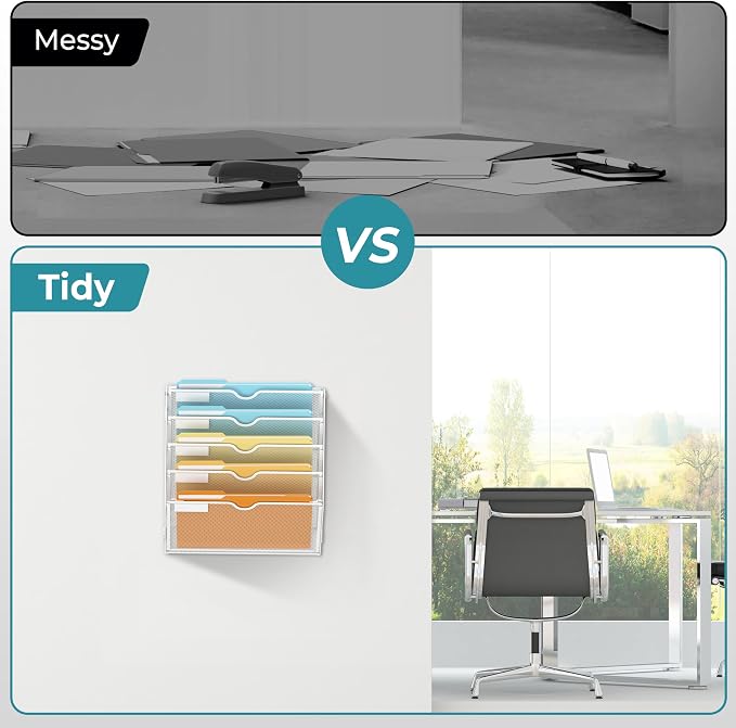 SUPEASY 5-Tier Wall File Organizer Mesh Office Mail Holder, Hanging Wall - Image 5