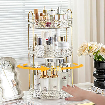 Rotating Makeup Organizer for Vanity, 3 Tier Perfume Skincare Storage for Women - Image 2