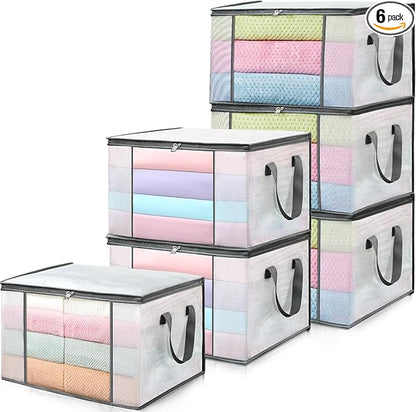 LANDNEOO 6-Pack Clothes Storage Bags, Plastic Foldable Blanket Storage bins by MakeLifeBetterEasier