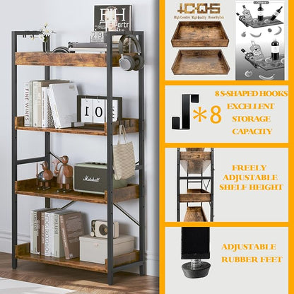 HCHQHS 4 Tier Bookshelf, Adjustable Industrial Bookcase, Vertical Tall Book - Image 5