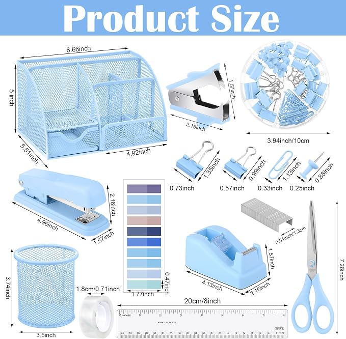 11 In 1 Blue Desk Organizer And Accessories, Light Blue Office Supplies Include - Image 2