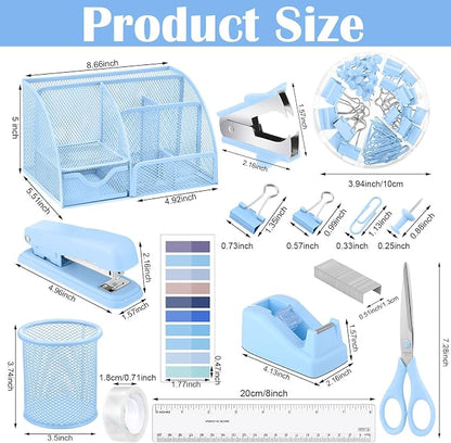 11 In 1 Blue Desk Organizer And Accessories, Light Blue Office Supplies Include - Image 2