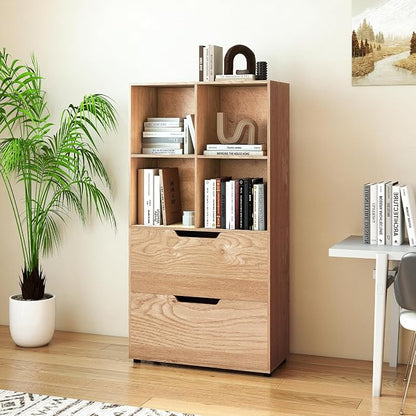 Giantex Bookshelf with 4 Cubes & 2 Drawers, 51” Tall Floor Bookcase with - Image 6