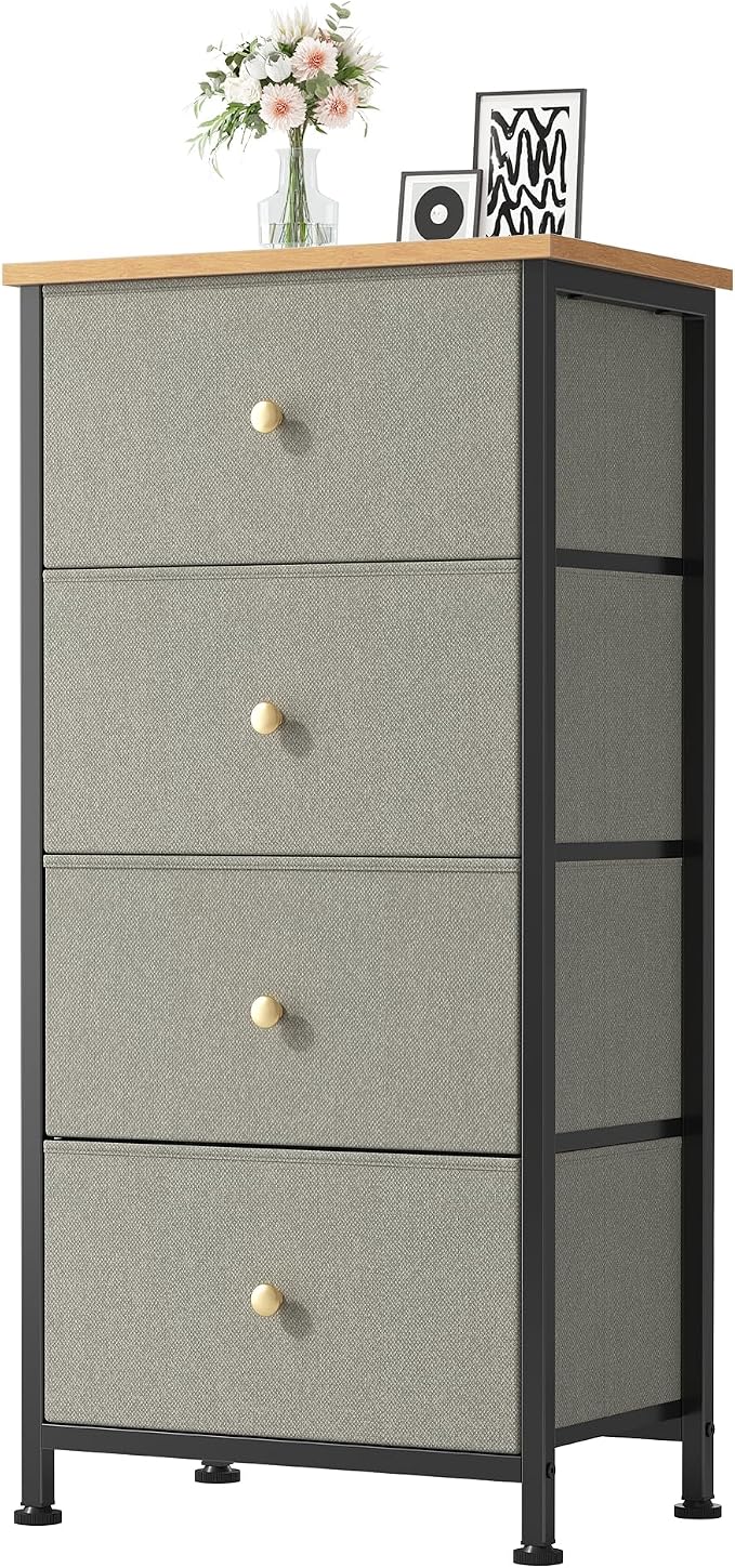 DUMOS Nightstand with 4 Drawers Bedside Table with Removable Fabric Bins Sturdy by DumosLifestyle