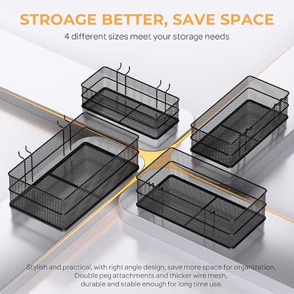INCLY 4 Pack Upgrade Pegboard Baskets, 4 Sizes Square Metal Mesh Basket | Peg - Image 6