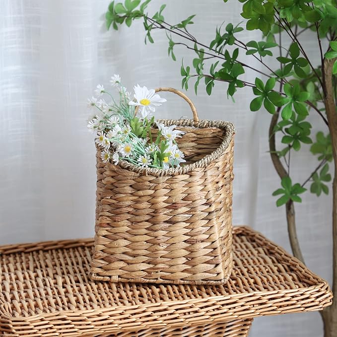 GYASVWU Woven Hanging Basket Water Hyacinth Hanging Wall Basket Wicker Handmade - Image 4