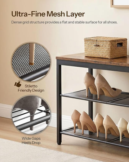 HOOBRO Shoe Bench, 3-Tier Shoe Rack, Industrial Shoe Organizer Storage Bench - Image 4
