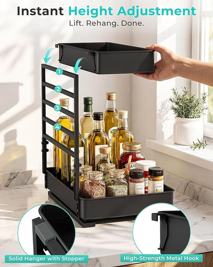 EVERIE Height Adjustable 2 Tier Metal Pull Out Slide Shelf Organizer - Image 3