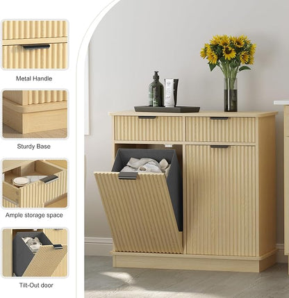 Natural Double Tilt Out Laundry Hamper Cabinet Laundry Basket Cabinet Hidden - Image 3