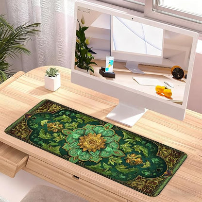 Green Vintage Floral Mouse Pad – Large Extended Desk Mat 31.5 x 11.8 in– Ornate - Image 2