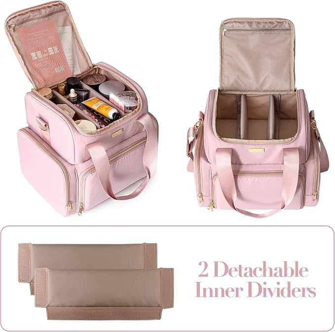 Large Makeup Cosmetic Bag with 3 Removable Case, Double Layer Travel Makeup - Image 3