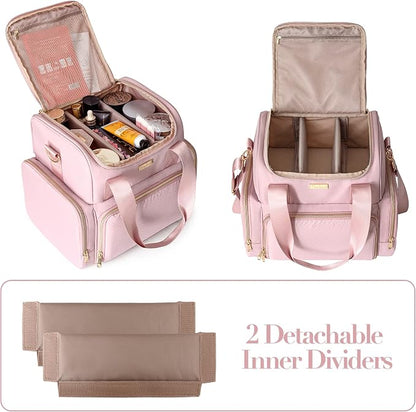 Large Makeup Cosmetic Bag with 3 Removable Case, Double Layer Travel Makeup - Image 3