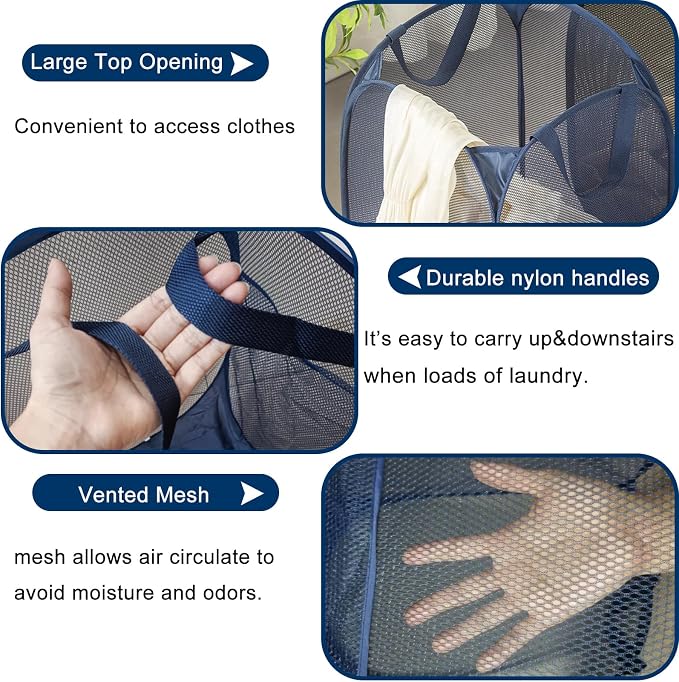 2 Pack Collapsible Pop Up Laundry Hamper, Large Capacity Mesh Laundry Basket - Image 5