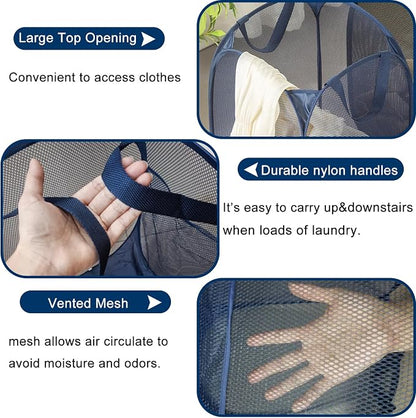 2 Pack Collapsible Pop Up Laundry Hamper, Large Capacity Mesh Laundry Basket - Image 5